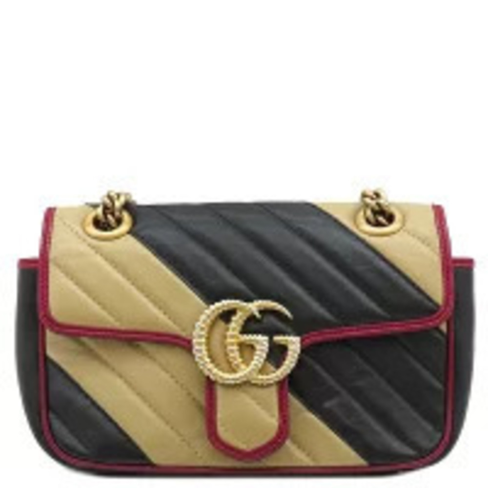 Gucci GG Marmont Shoulder Bag Leather Black Beige Red